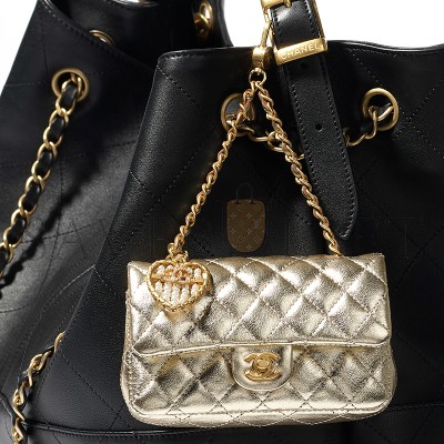CHANEL CLASSIC MINI BAG WITH HOOK METALLIC CALFSKIN GOLD METAL AP4760 (12.5*8*5cm)